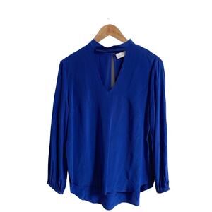 Amanda Uprichard royal blue silk choker blouse, size L
